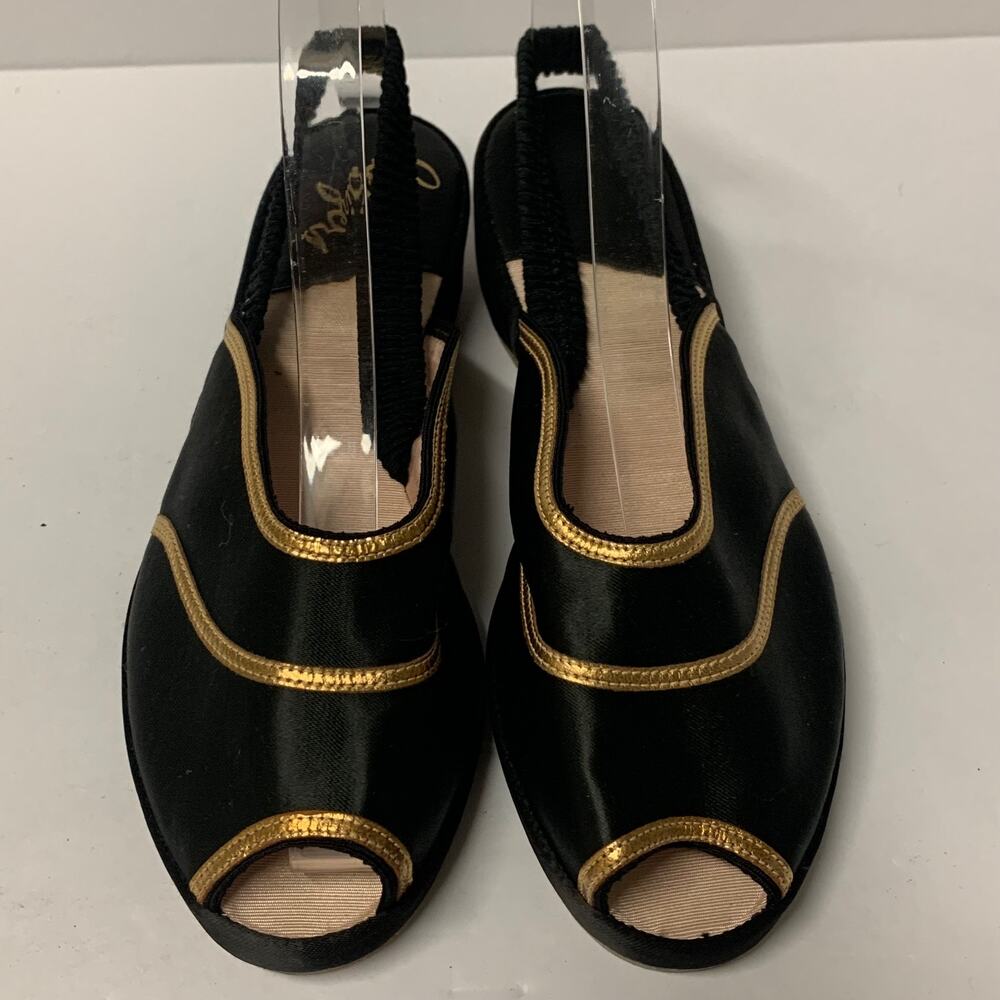 Idlelizers Vintage Black/Gold Sling Back Sandals Women's Size 5 - Picture 2 of 9